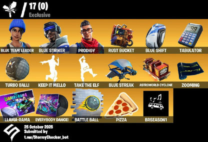 [PC/XBL/PSN]?28 Skins?Blue Team Leader?Blue Striker?Prodigy?Blitz Knight?Pig the Butcher?Default Pickaxe?Outlaw's Whipknives?Storm's Maw?BRSeason1?200 VB