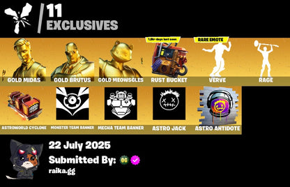[PC/PSN/XBOX] 108 skins | Gold Midas | Gold Brutus | Gold Meowscles | Rust Bucket | Verve | Rage | Astroworld Cyclone | Monster Team Banner | 1100 VB