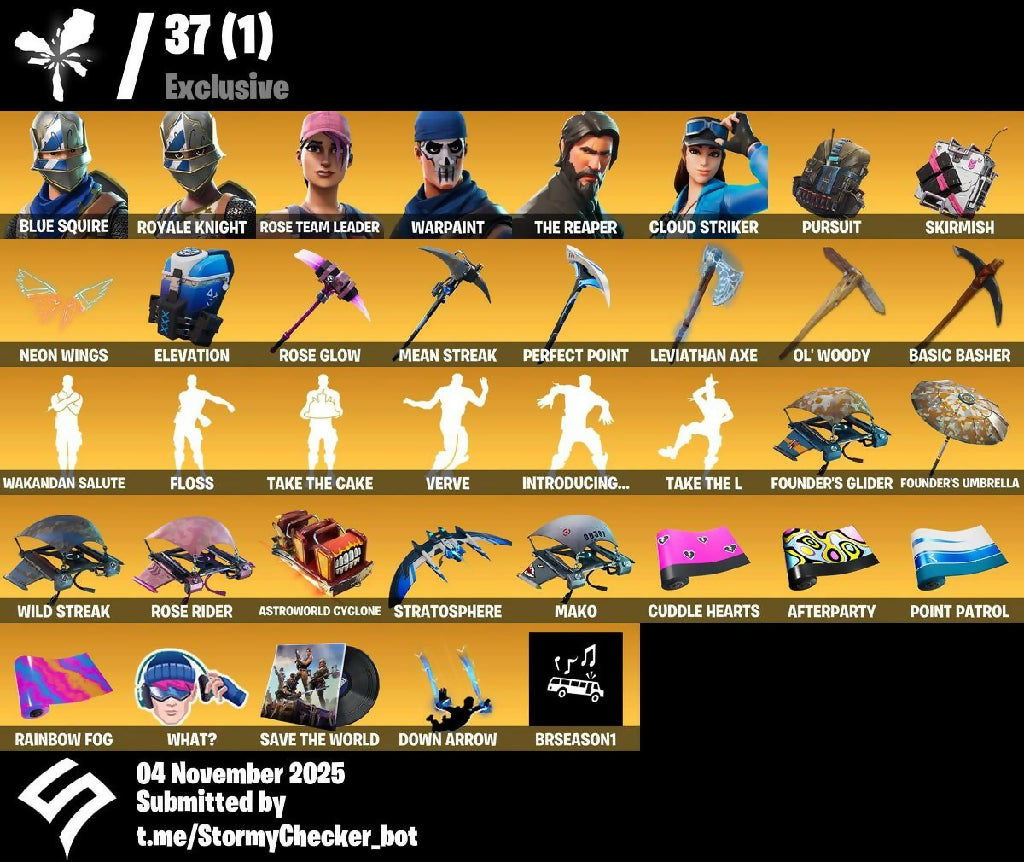 [XBOX/PC/SWITCH] ? 70 SKINS ? OG STW ? The Reaper ? Blue Squire ? Royale Knight ? Elite Agent ? FLOSS ? Leviathan Axe ? Mako ? Take The L ? Cloud Striker ? Rogue Agent ?300VB
