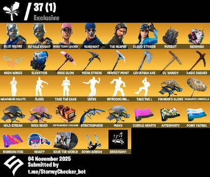 [XBOX/PC/SWITCH] ? 70 SKINS ? OG STW ? The Reaper ? Blue Squire ? Royale Knight ? Elite Agent ? FLOSS ? Leviathan Axe ? Mako ? Take The L ? Cloud Striker ? Rogue Agent ?300VB