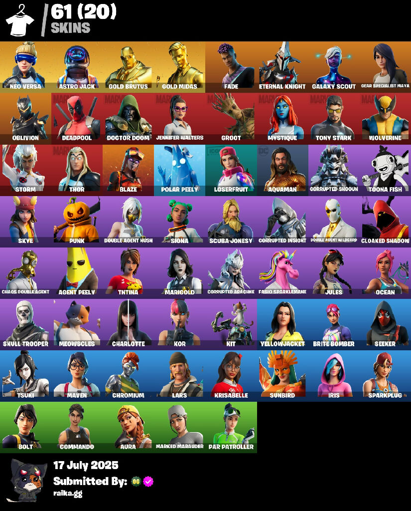 ?[PSN/XBL/PC]? 61 skins | Neo Versa | Astro Jack | Gold Brutus | Gold Midas | Fade | Eternal Knight | Galaxy Scout | Gear Specialist Maya | Oblivion | 390 VB