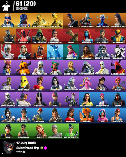 ?[PSN/XBL/PC]? 61 skins | Neo Versa | Astro Jack | Gold Brutus | Gold Midas | Fade | Eternal Knight | Galaxy Scout | Gear Specialist Maya | Oblivion | 390 VB