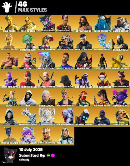 ⚡[PC/PSN/XBL] 141 skins | Gold Midas | Gold Brutus | Menace | Valeria | Predator | Renzo the Destroyer | Galaxy Scout | Peter Griffin | Ronin | The Ageless | 180 VB