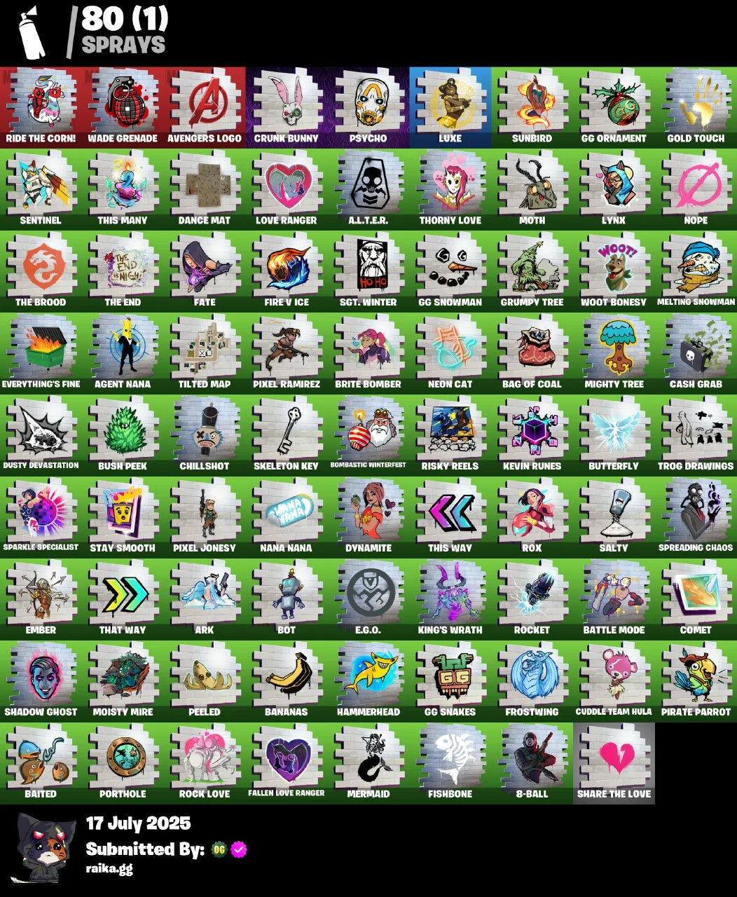 59 skins | OG STW | Gold Brutus | Fishstick (World Cup) | Gold Midas | Trilogy | Carbon Commando | Prodigy | John Wick | Rox | The Ice King