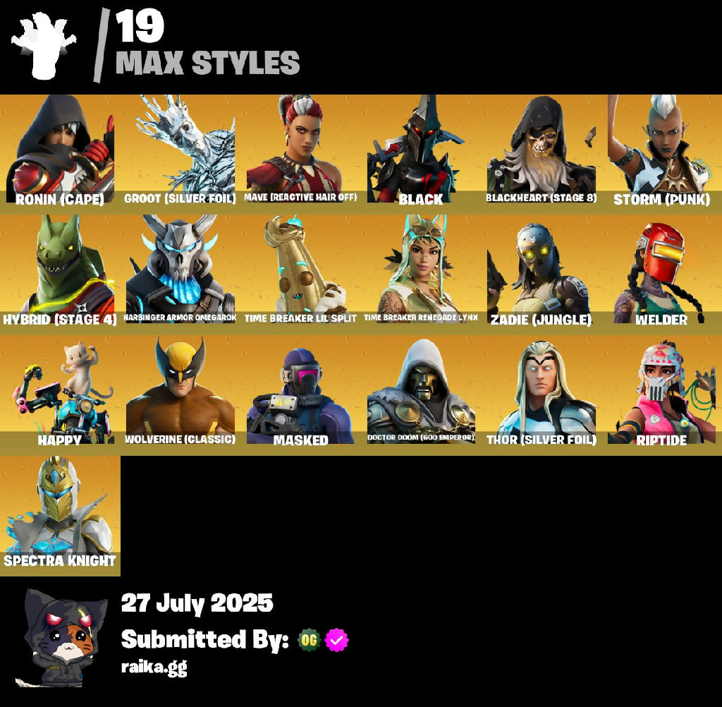 ? 89 skins ? Candy Axe | Hot Marat | Take The Elf | Spectra Knight | Eternal Knight | Blackheart | Renzo the Destroyer | Omegarok | Fade | Ronin | 450 VB