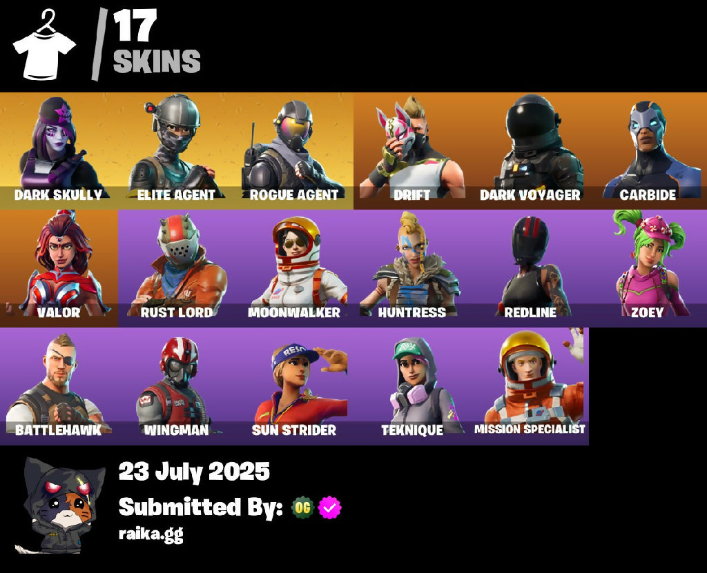 [PC/XBOX/PSN] 17 skins ? Dark Skully ? Elite Agent | Take The L | Rogue Agent | Rust Bucket | Basic Basher | Ol' Woody | Dark Splitter | Orange Justice | 3200 VB