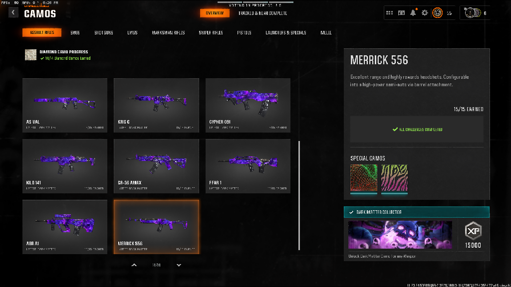 ✳️ Cheapest ✳️ BO6 / Warzone ✳️ 33x Dark Matter Camo on META GUNS ✳️ 33x ( Dark Spine , Diamond , Gold ) ✳️ 495 Camos ✳️ Ranked Ready ✳️ Level 55 ✳️ 50 Wins ✳️ Steam , Battle Net , PSN , XBOX #R4gOwB