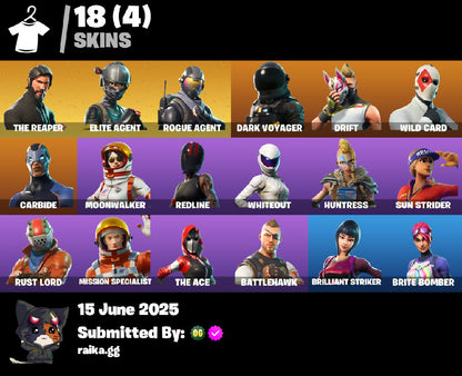 [XBL/NINTENDO/PC] 19 skins | The Reaper | Elite Agent | Take The L | Rogue Agent | Dark Voyager | Drift | Wild Card | Carbide | Moonwalker | Redline | Whiteout | 0 VB