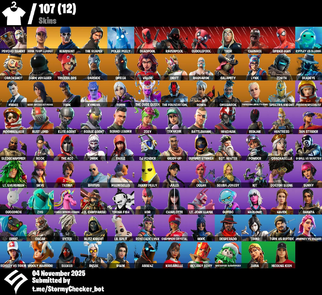 ?107 skins ? OG STW | The Reaper | Elite Agent | Take The L | Gold Midas | Rogue Agent | Valor | Paradigm (Reality-659) | Carbide | Ronin | 50 VB