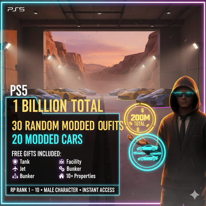 🎅 PS5 🎅 1 Billion Total 🎅 30 Random Modded Outfits 🎅 20 Modded Cars 🎅 RP Rank 1 ⸱ 10 🎅 Male Character 🏋️‍♂️ Instant Access 🎅 #N0EyL1